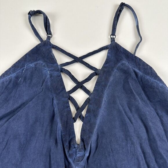Tina Jo Oil Wash Blue Spaghetti Strap Tank Top Cami Womens Sz L - Picture 5 of 5